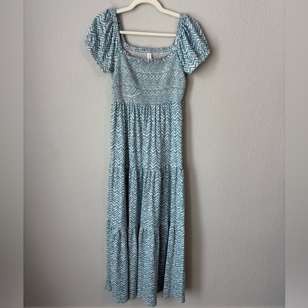 Anthropologie Daily Practice Blue Smocked Maxi Dress Size XS - Picture 3 of 7